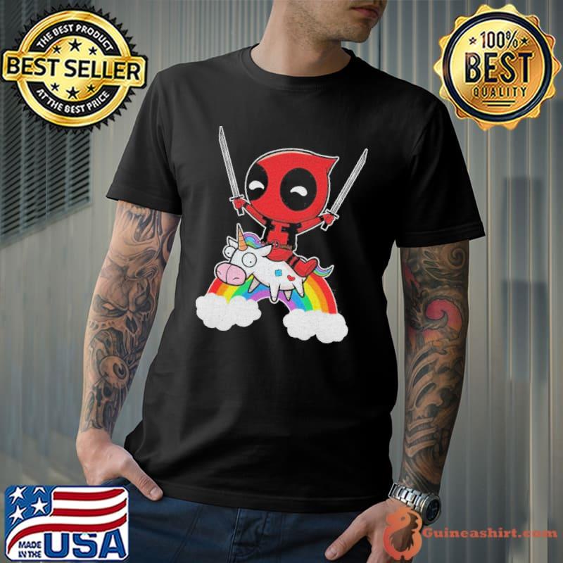 Deadpool riding a unicorn vintage shirt
