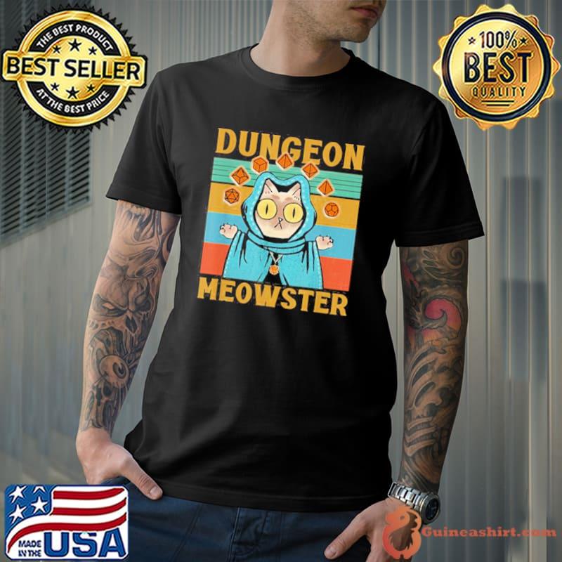 Dungeon meowster funny nerdy gamer cat d20 dice rpg shirt