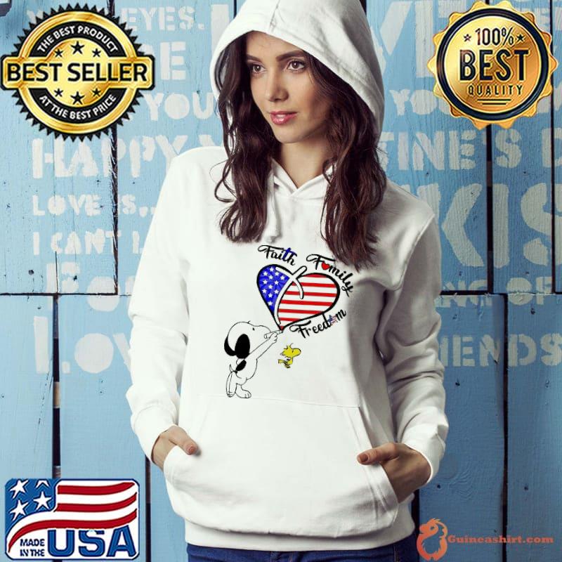 Faith Family Freedom Heart American Flag Snoopy Shirt Hoodie