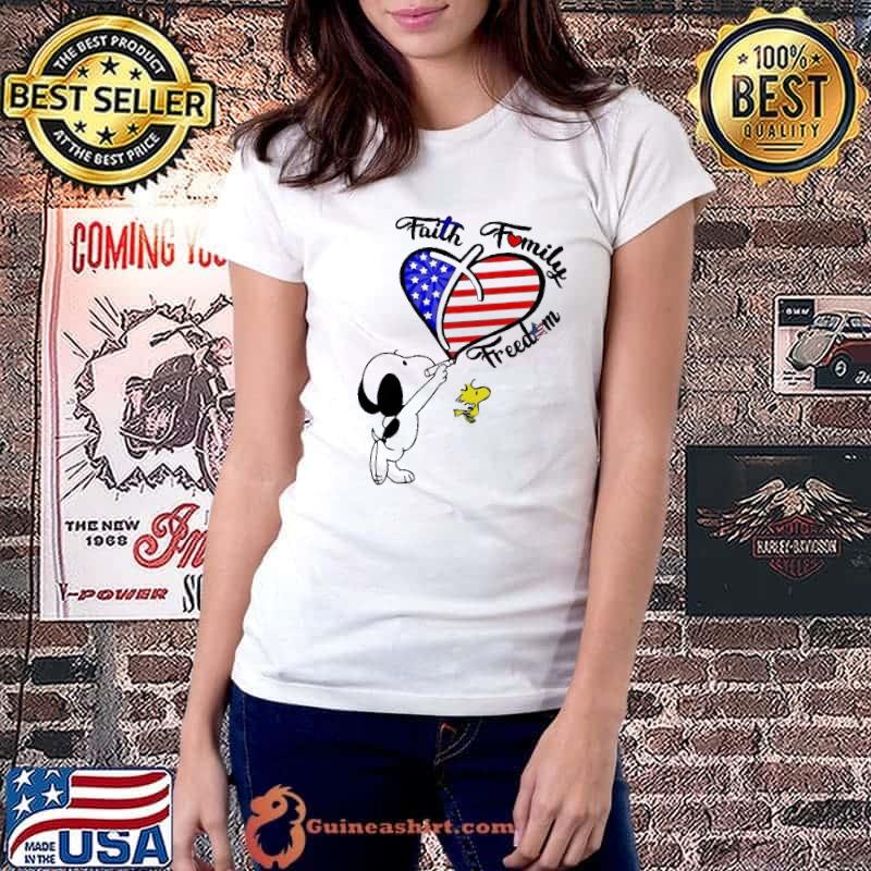 Faith Family Freedom Heart American Flag Snoopy Shirt Ladiestee