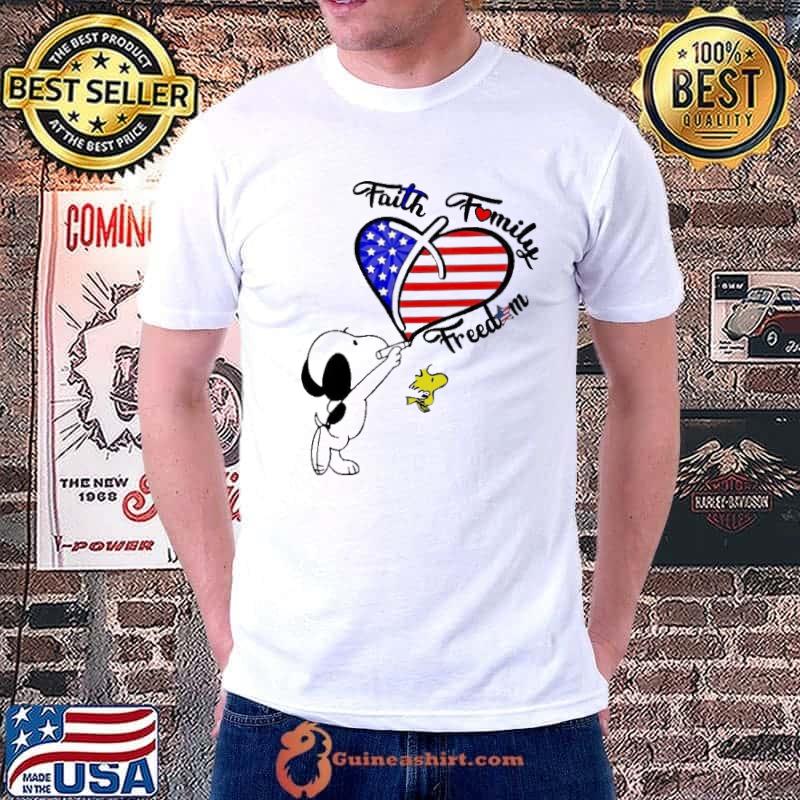 Faith Family Freedom Heart American Flag Snoopy Shirt