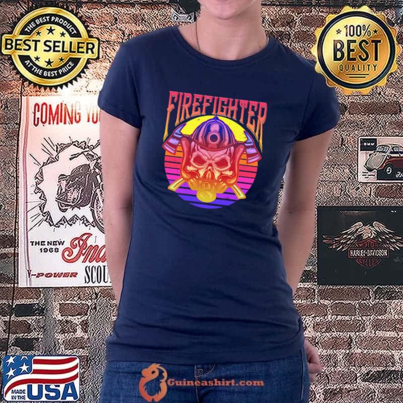 Firefighter Skull Mask Vintage Shirt Ladiestee