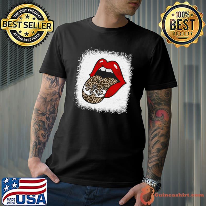 Leopard Print Lips Wrestling Mom Mothers Day Bleached T-Shirt