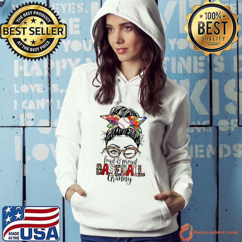 Loud and proud baseball granny messy bun mom leopard bleached Hoodie