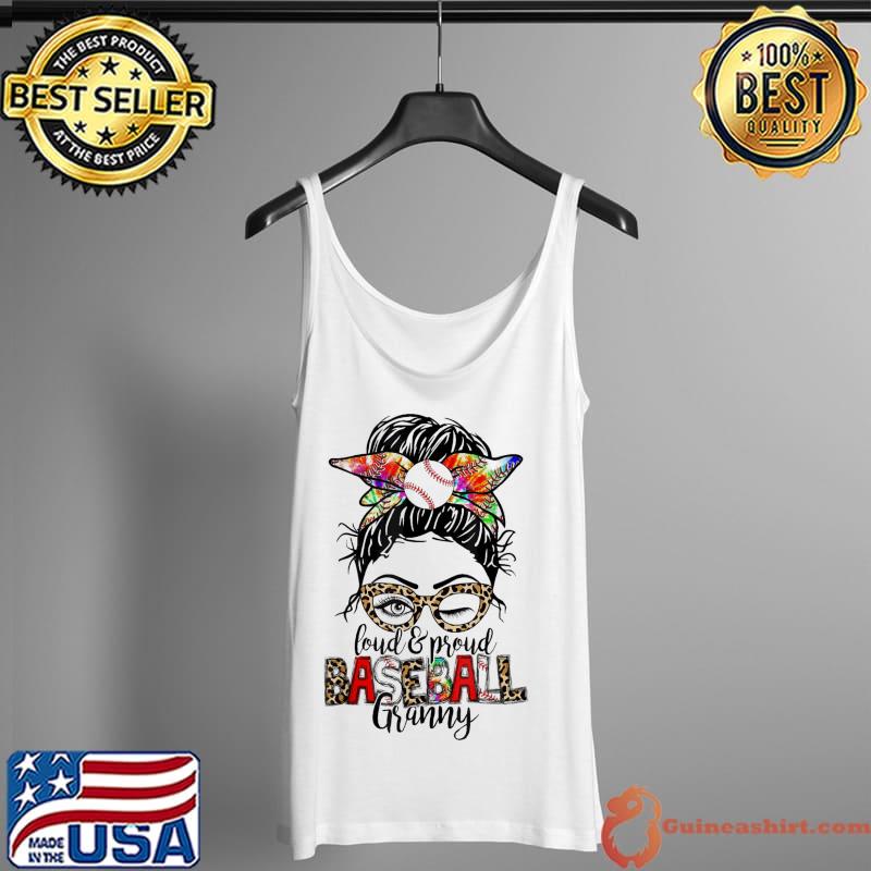 Loud and proud baseball granny messy bun mom leopard bleached Tank Top