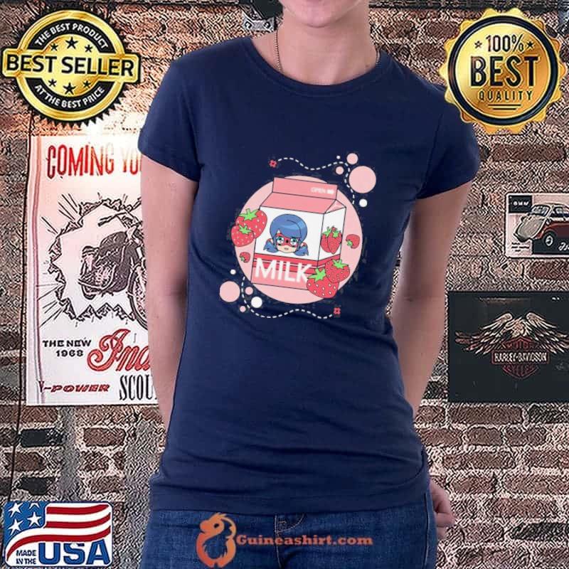 Miraculous ladybug cat noir strawberry milk jersey short sleeve Ladiestee