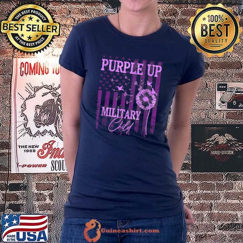 Purple Up For Military Child Month Dandelion Sparkle Flag T-Shirt Ladiestee