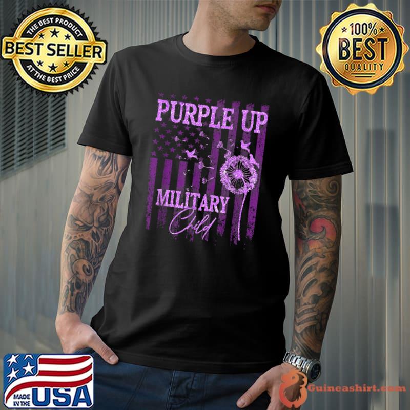 Purple Up For Military Child Month Dandelion Sparkle Flag T-Shirt