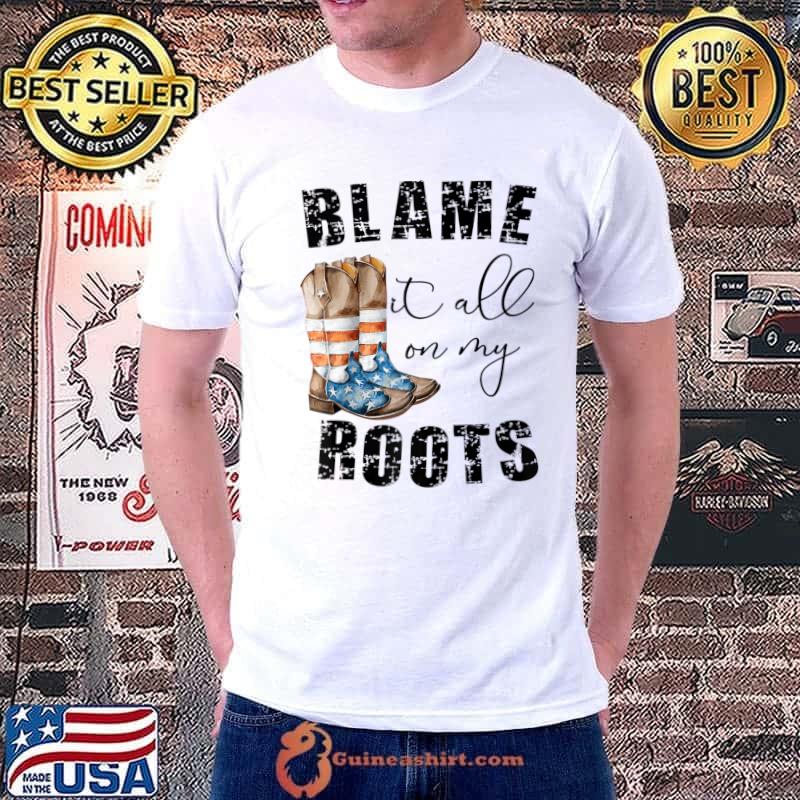 Retro US Flag Cowboy Boots Blame It All On My Roots Western T-Shirt