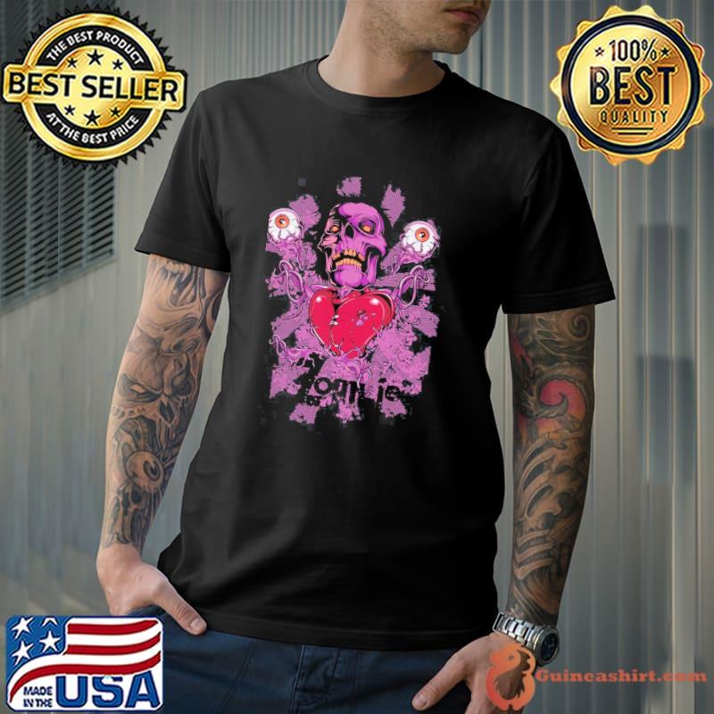 Ripped zombie skull face purple shirt
