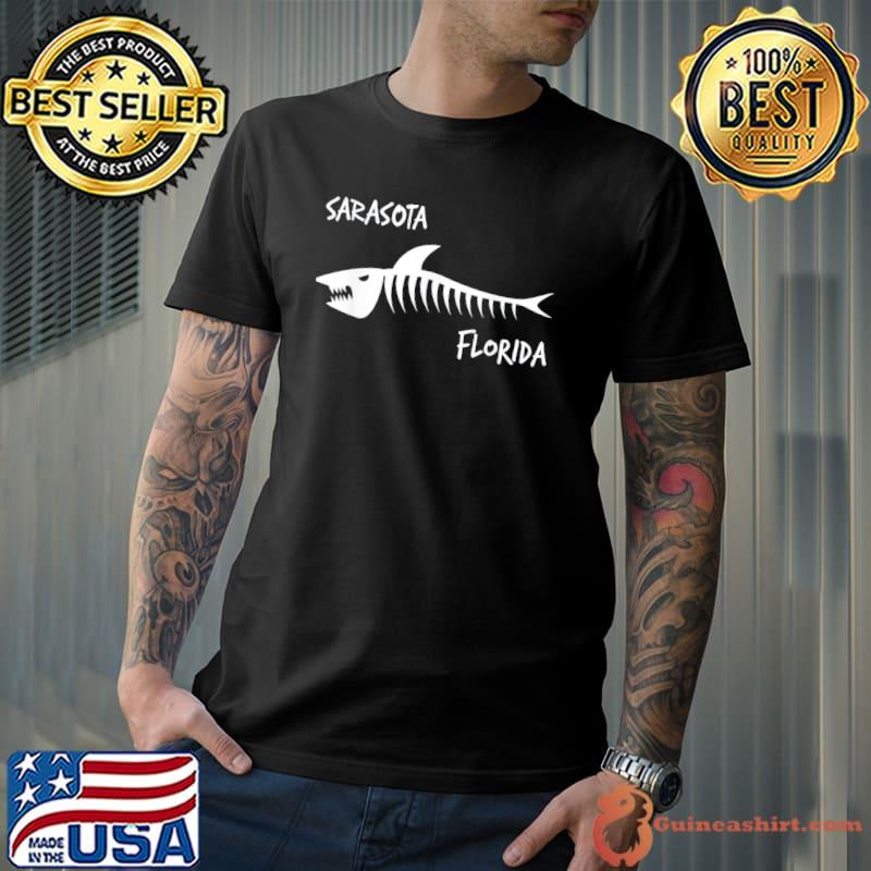 Sarasota Florida fl shark skeleton white print shirt