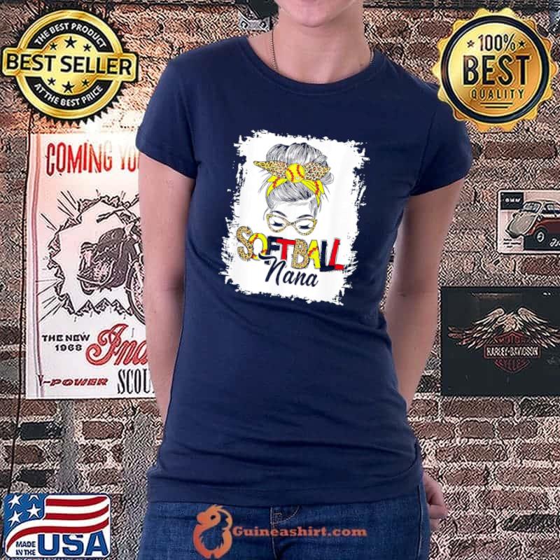 Softball nana life with leopard messy bun mother's day Ladiestee
