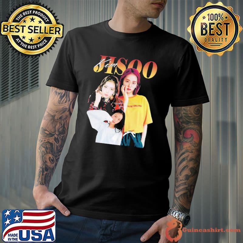 80's vintage design jisoo black pink shirt