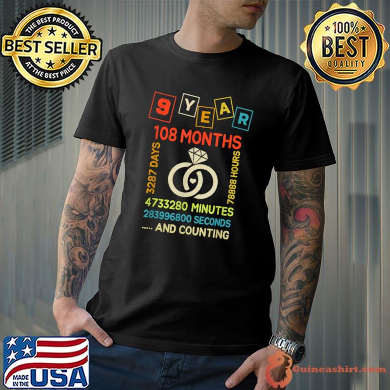 9 years 108 Months 9th Wedding Anniversary Couples Parents T-Shirt