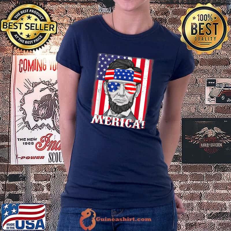 Abraham Lincoln Merica 4th Of July American Flag Boys Kids T-Shirt Ladiestee