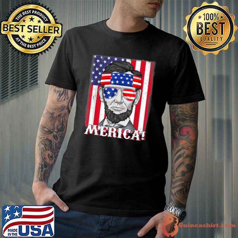Abraham Lincoln Merica 4th Of July American Flag Boys Kids T-Shirt