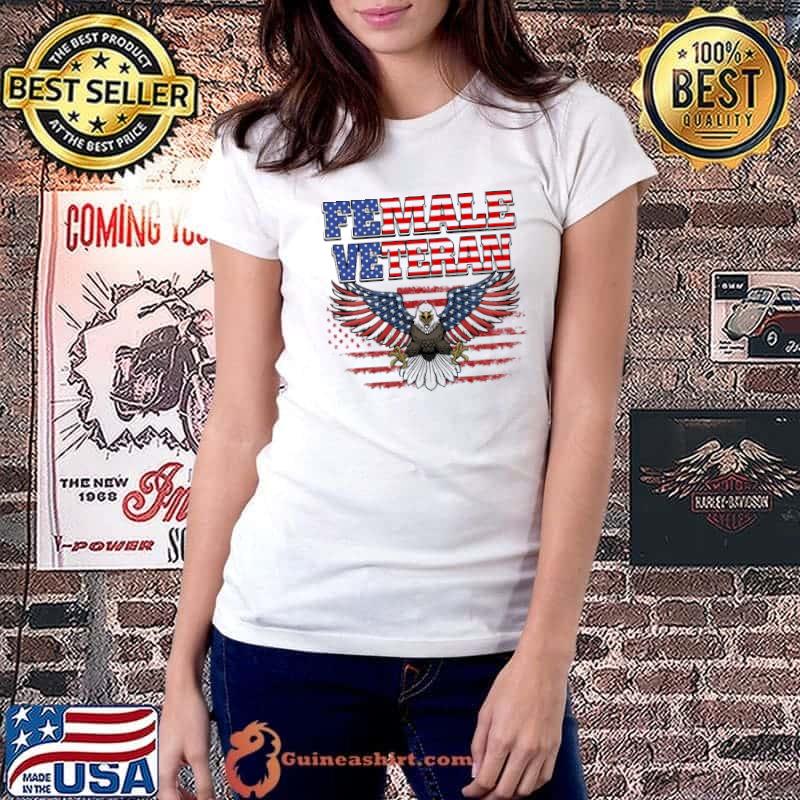 Female Veteran Eagle American Flag Shirt - Guineashirt Premium ™ LLC