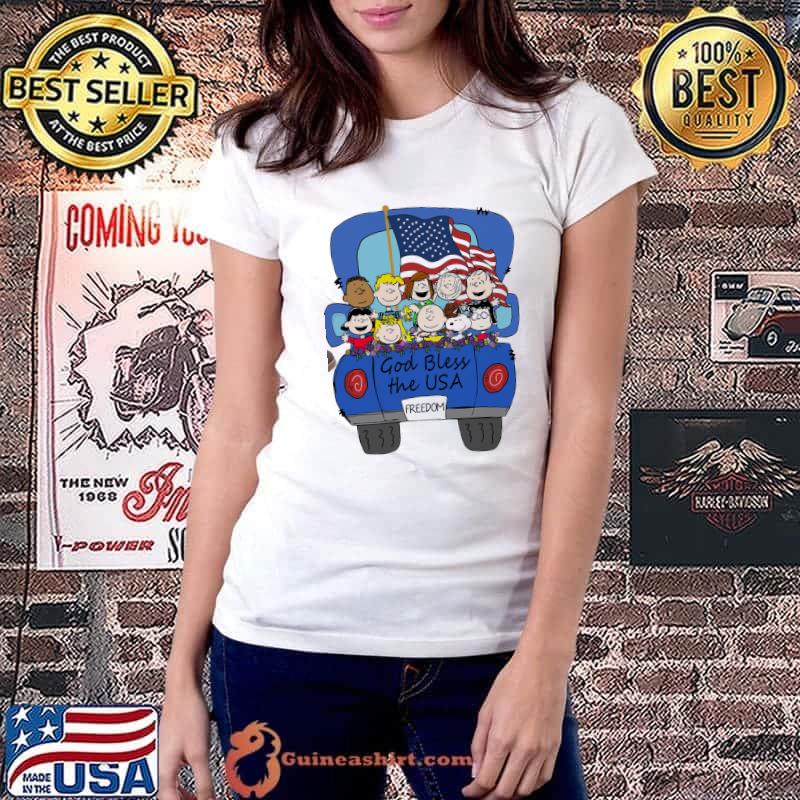 God bless the USA freedom peanut snoopy america flag Ladiestee