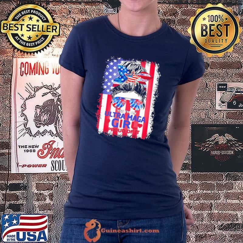 I’m An Ultra Ma-ga Girl And Proud Of It Messy Bun Bleached American Flag Shirt Ladiestee