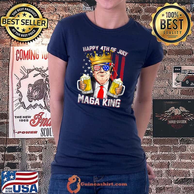 Maga King Trump Patriotic Happy 4th of July American Flag T-Shirt Ladiestee