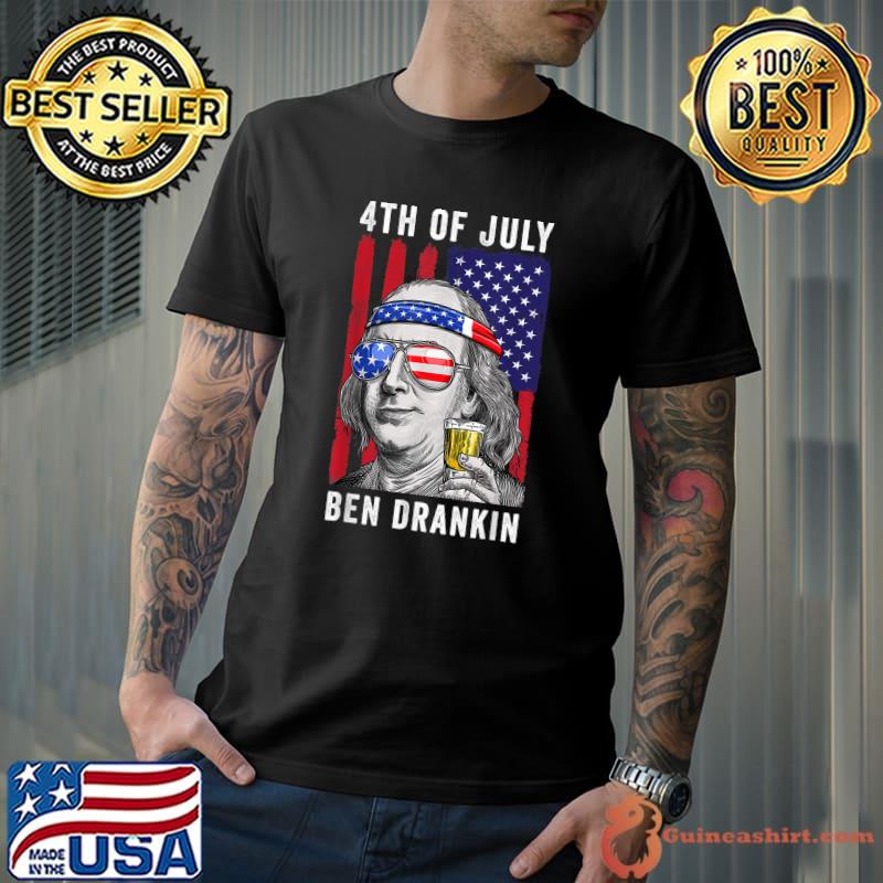 Mens Ben Drankin 4th Of July Usa Flag Vintage Independence Day T-Shirt