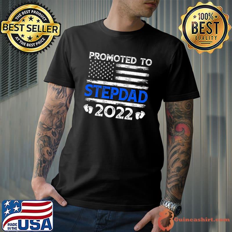 Mens Retro Promoted To Stepdad 2022 USA Flag Father's Day Premium T-Shirt