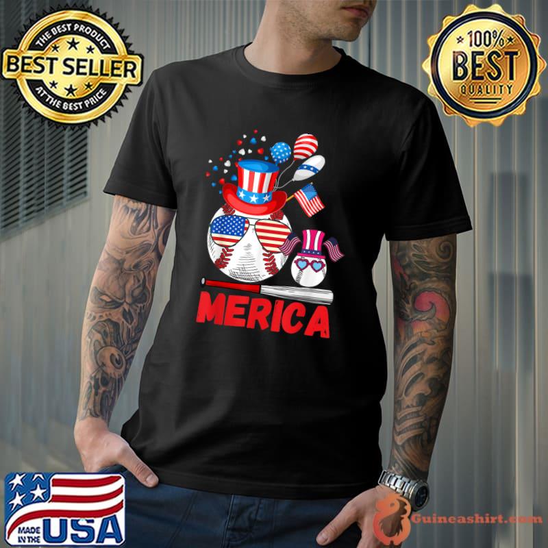 Merica Baseball 4th of july USA Flag Merica Fathers Day T-Shirt