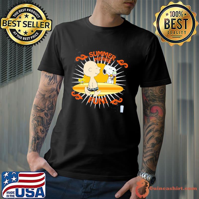 Summer means fun charlie brown snoopy woodstock shirt
