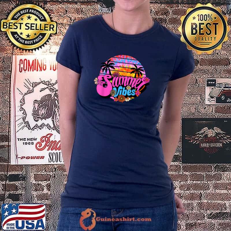 Summer Vibes Beach Tie dye Vintage Retro Hippie T-Shirt Ladiestee