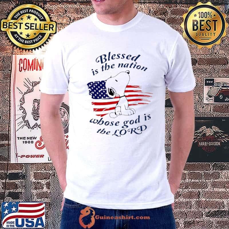 Blessed is the nation whose god is the lord snoopy america flag shirt