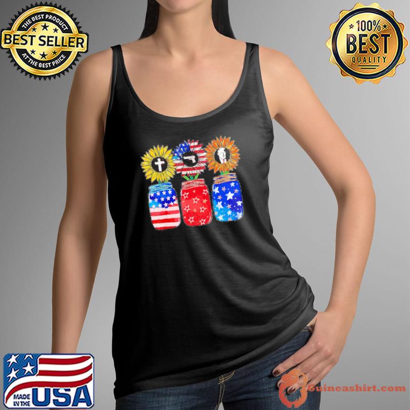 God guns and Trump sunflower 4th of july American flag s Tank Top