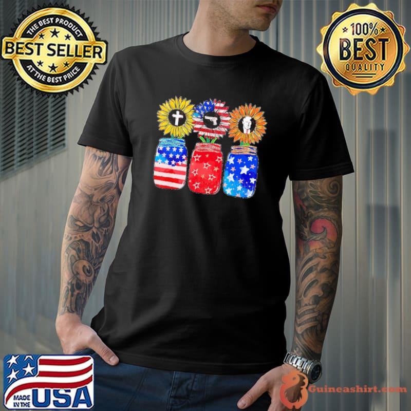 God guns and Trump sunflower 4th of july American flag s Unisex