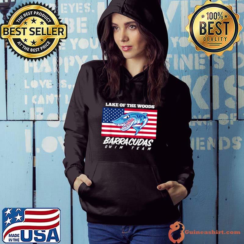 Lake of the woods barracudas swim team shark usa flag T-Shirt