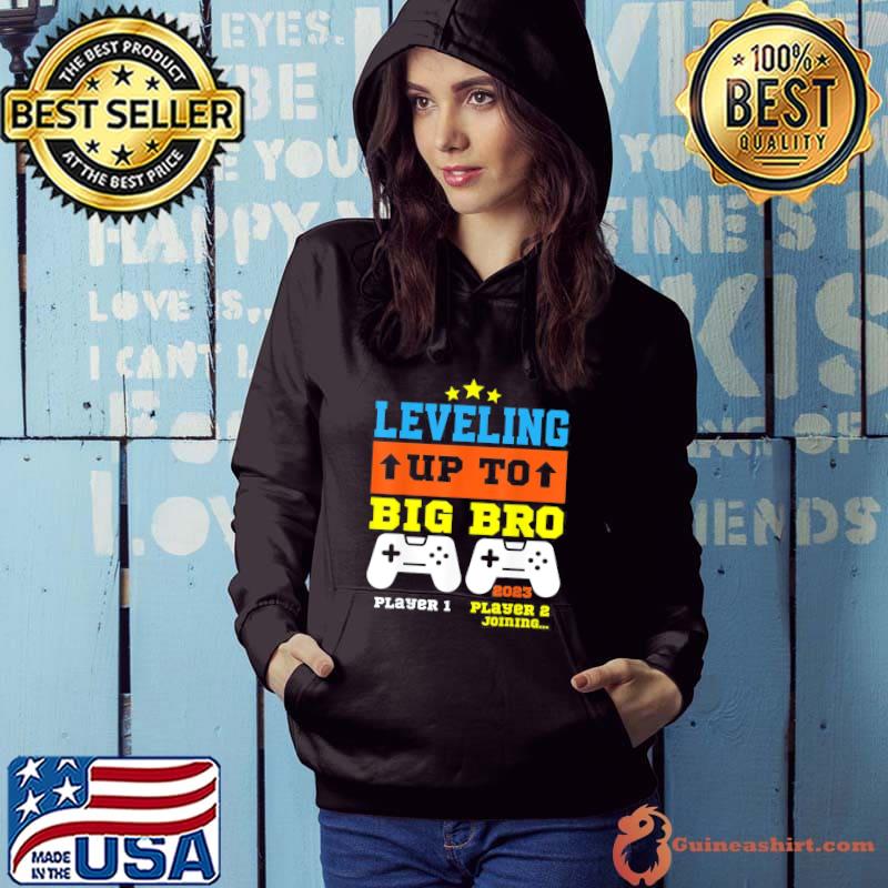 Leveling up to big bro 2023 pregnancy announcement shirt