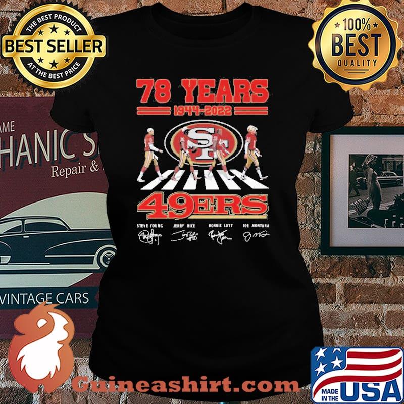 San francisco 49ers abbey road 78 years 19442022 signatures shirt