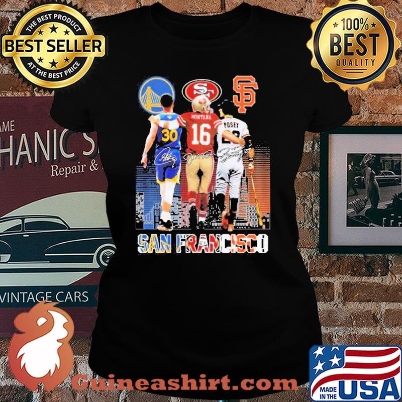 San francisco sports stephen curry Joe Montana and buster posey signatures shirt