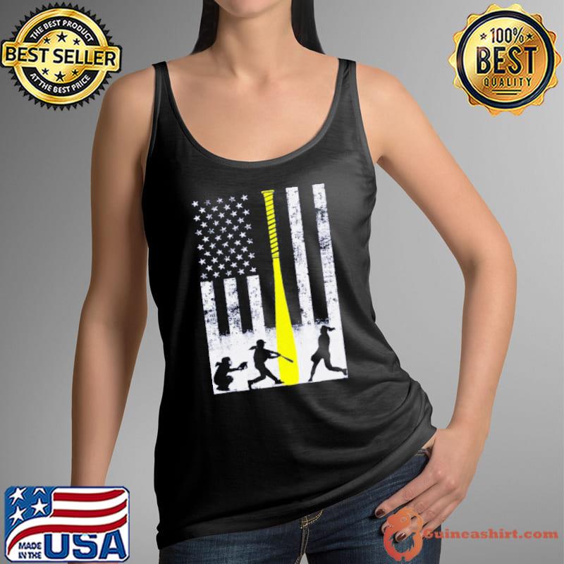 Softball flag with softball players and yellow bat s Tank Top