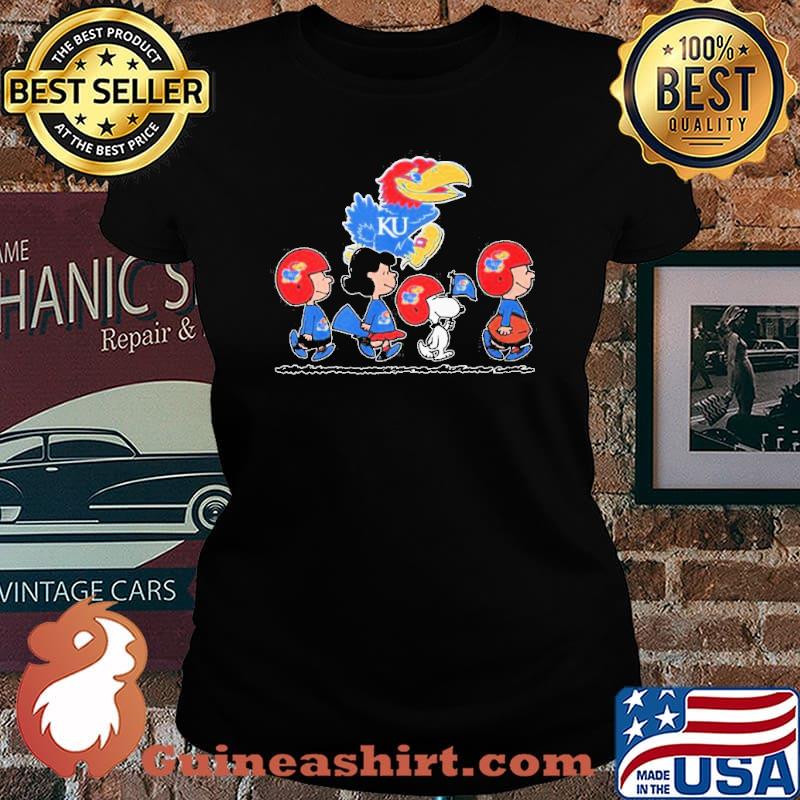 The Peanuts characters walking Kansas jayhawks basketball shirt