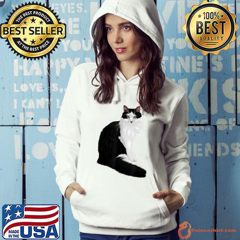 Australian Long-Haired Black & White Cat T-Shirt Hoodie