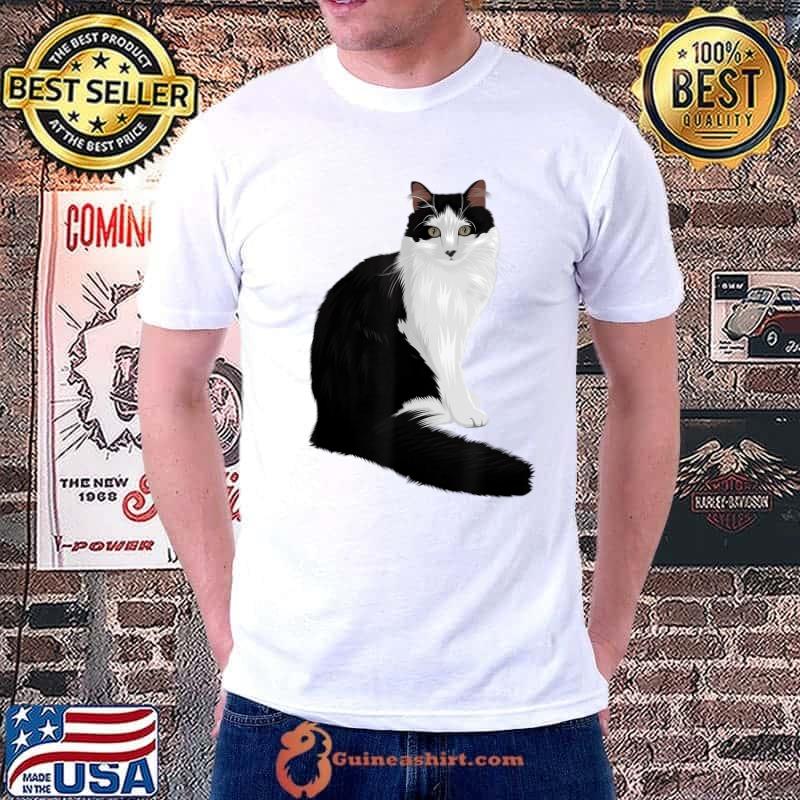 Australian Long-Haired Black & White Cat T-Shirt