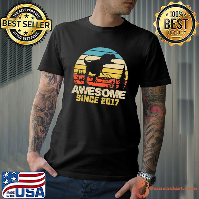 Awesome Since 2017 Dinosaur 5 Year Old 5th Birthday Boys Vintage Sunset T-Shirt Unisex
