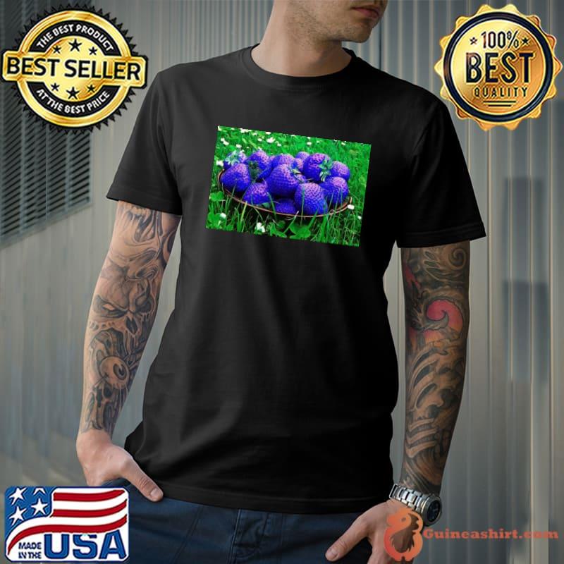 Bowl of purple blue strawberry art in a green field T-Shirt