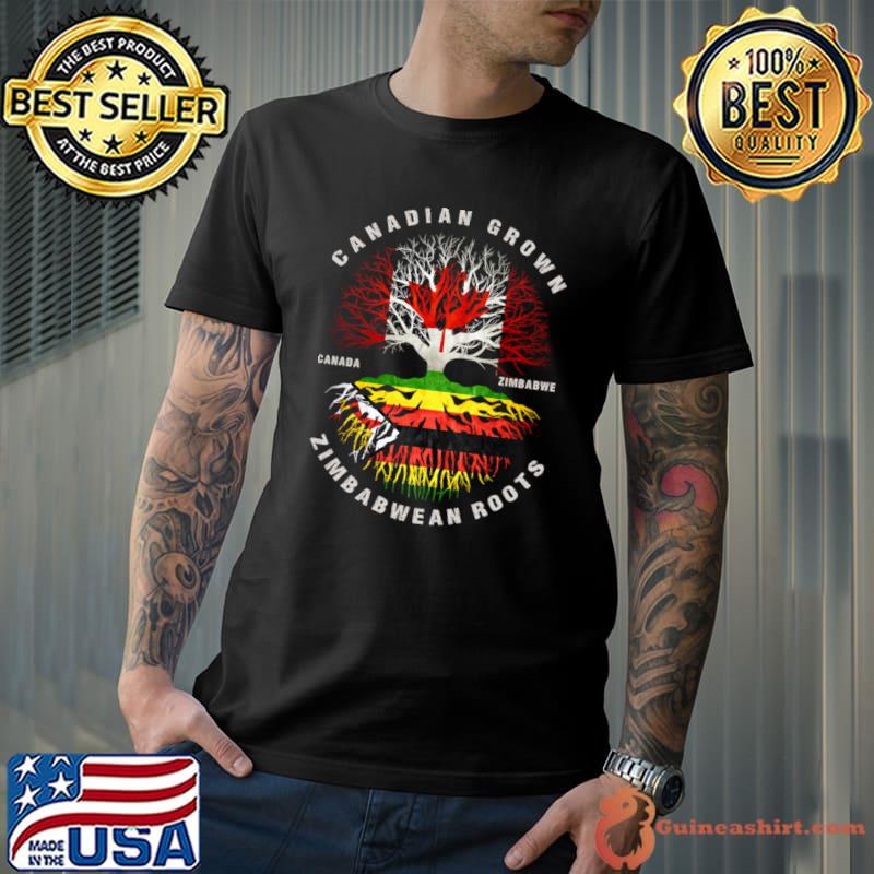 Canadian Grown Zimbabwean Roots Zimbabwe Flag Canada Flag T-Shirt