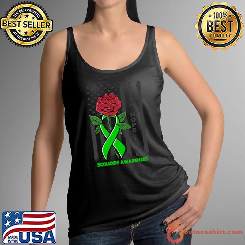 Faith Hope Love Scoliosis Awareness Rose American Flag T-Shirt Tank Top