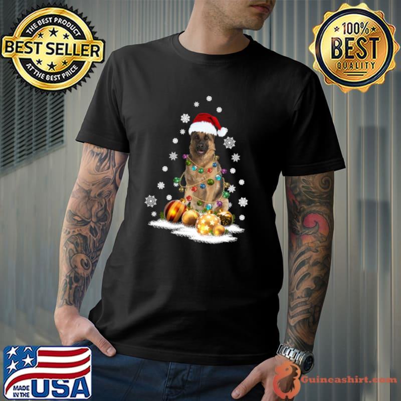 German shepherd dog santa hat christmas lights T-Shirt