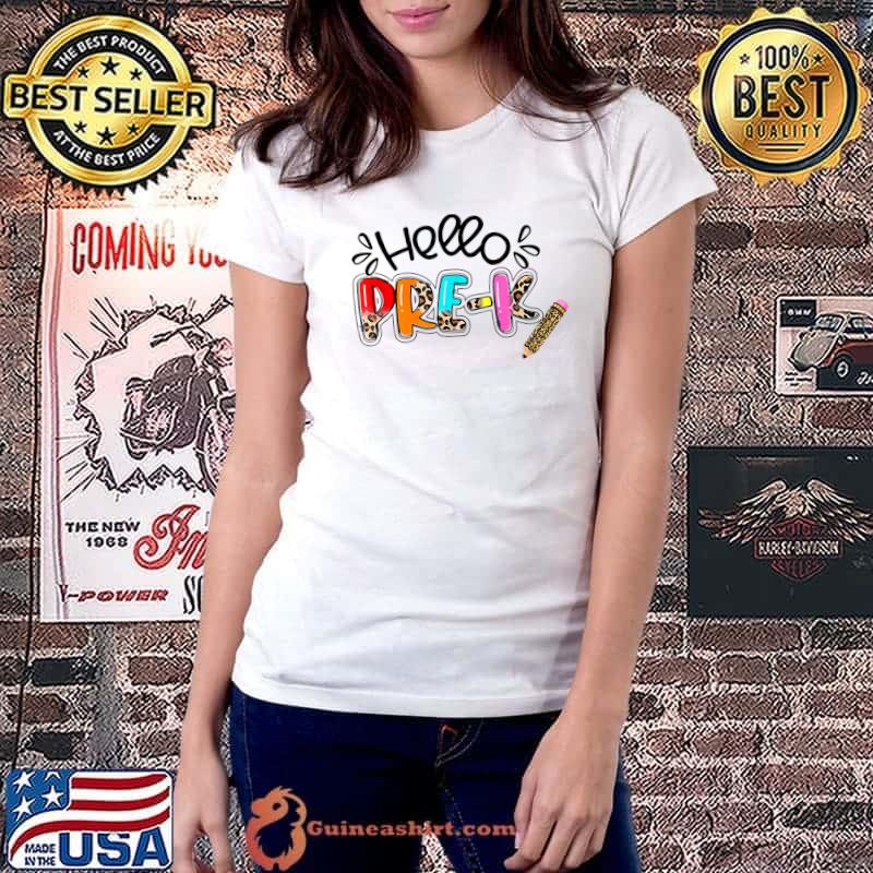 Hello Pre-K Back To School Pencil Leopard T-Shirt