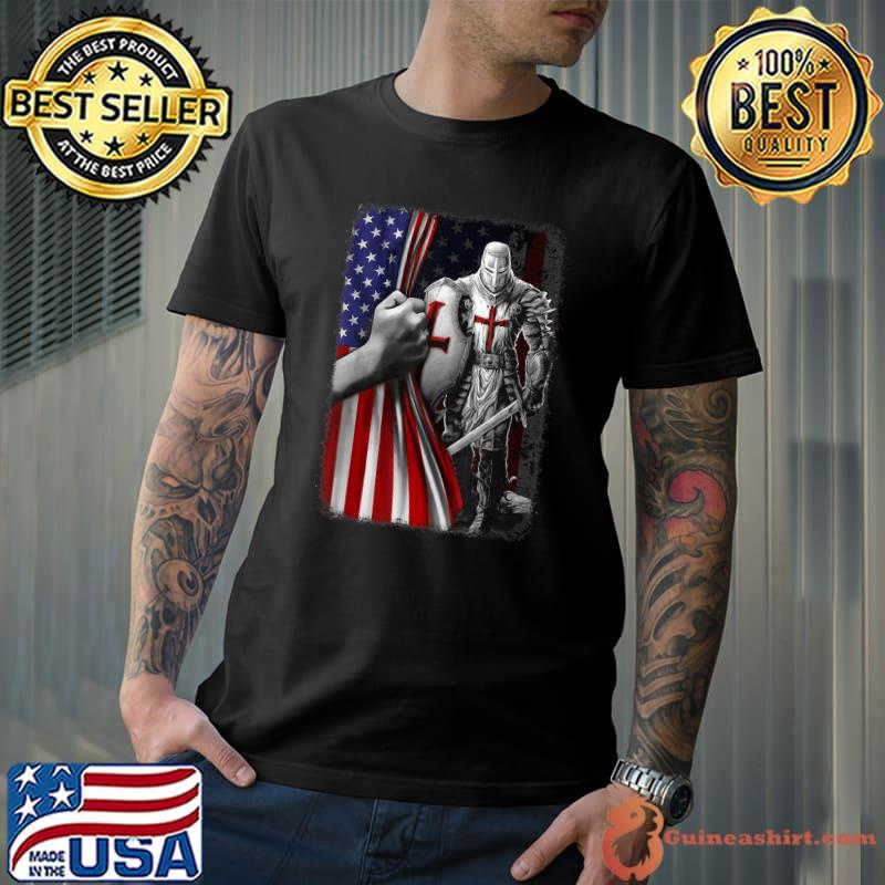 Knight Templar I Am A Child Of God A Warrior Of Christ American Flag T-Shirt