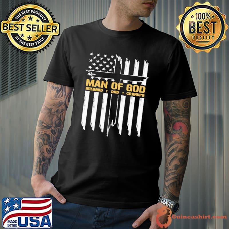 Man Of God Cross American Flag Jesus Christian Shirt