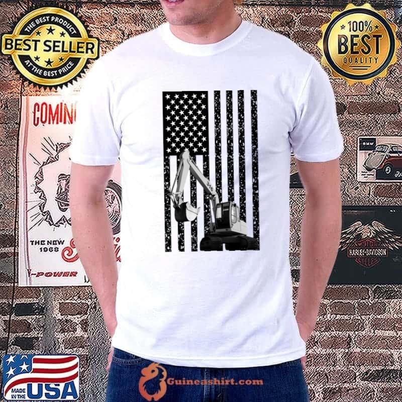 Patriotic Construction Worker Excavator Usa Flag T-Shirt