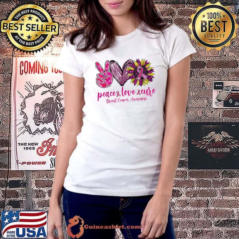 Peace love cure pink leopard sunflower breast cancer s Ladiestee